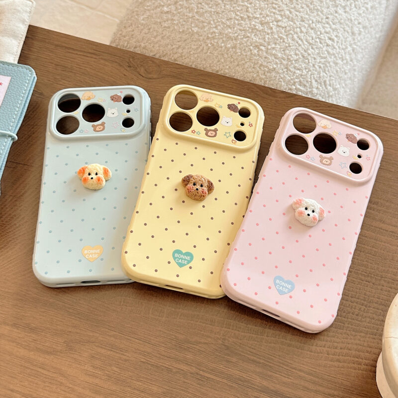 Pastel Polka Dot 3D Plush Puppy Soft iPhone Case-19