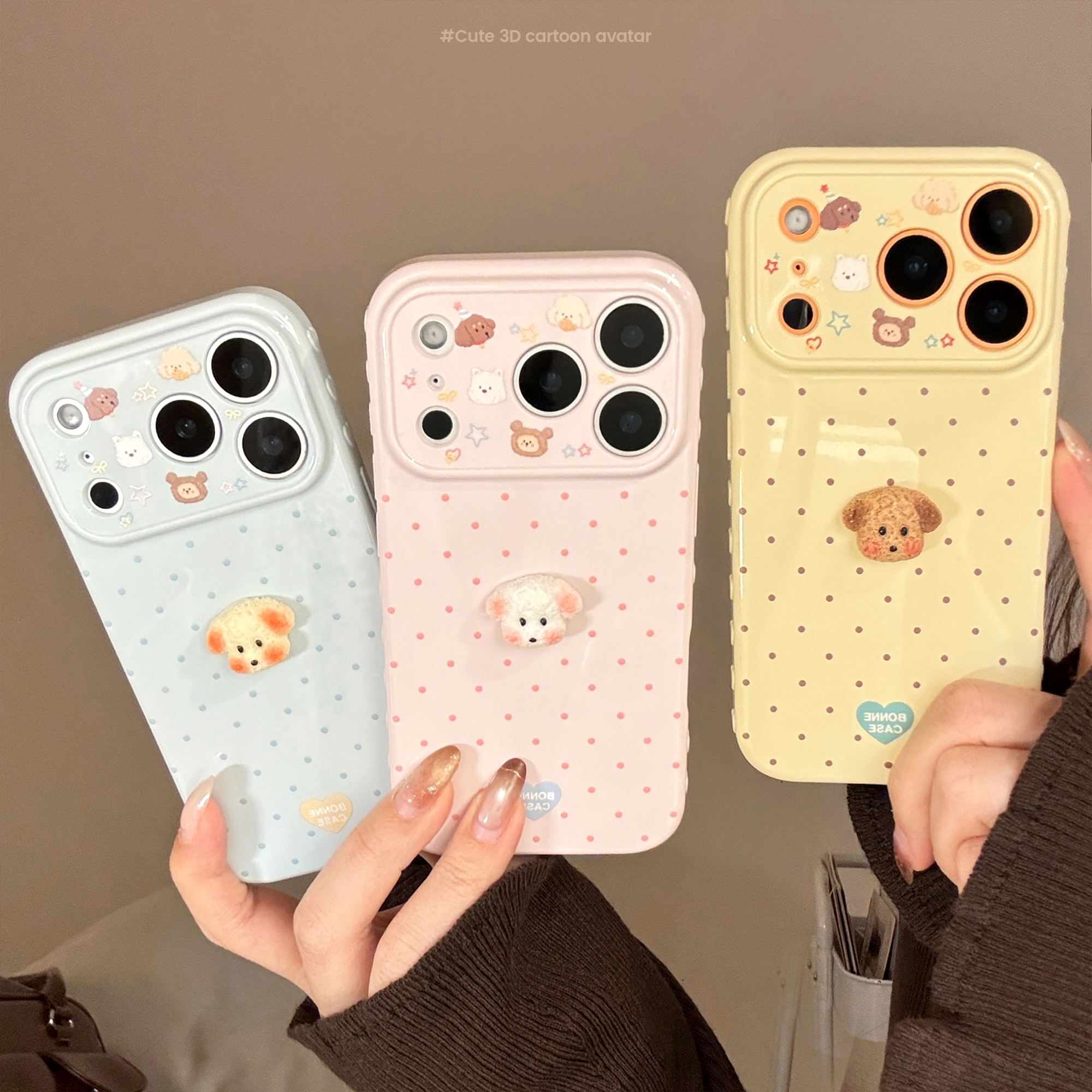 Pastel Polka Dot 3D Plush Puppy Soft iPhone Case-2