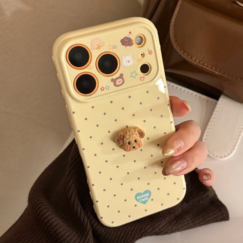 Pastel Polka Dot 3D Plush Puppy Soft iPhone Case-8