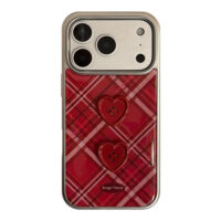 Vintage Burgundy Plaid Red Heart Button iPhone Case