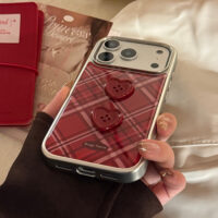 Vintage Burgundy Plaid Red Heart Button iPhone Case - Image 4