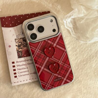 Vintage Burgundy Plaid Red Heart Button iPhone Case - Image 5