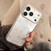 Vintage Clear Gray Bow Polka Dot iPhone Case - Image 2