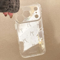 Vintage Clear Gray Bow Polka Dot iPhone Case - Image 6