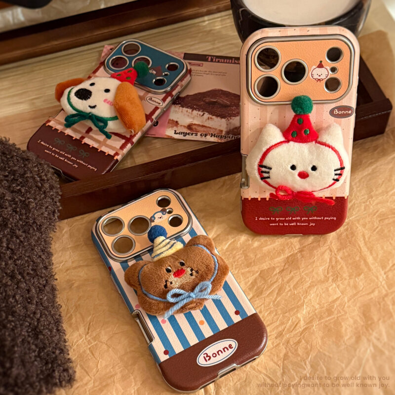 Cute 3D Plush Animal Leather Soft iPhone Case-1