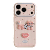 Cute Embroidered Cat White Stripes Soft iPhone Case