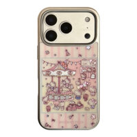 Pink Striped Cat Bear Amusement Park iPhone Case