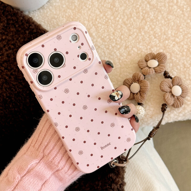 Vintage Polka Rose Floral Strap Soft iPhone Case-12
