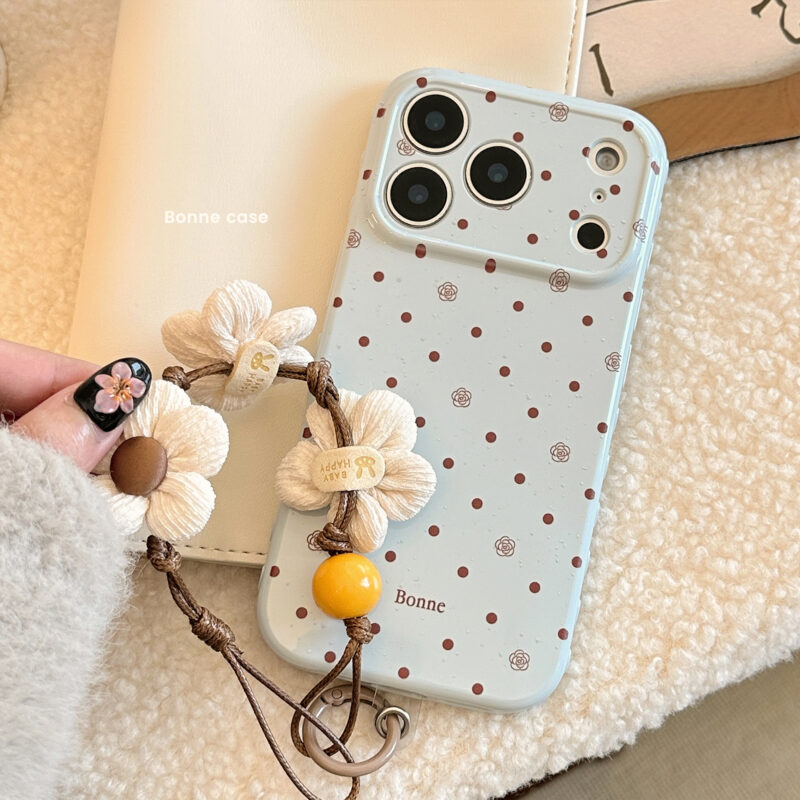 Vintage Polka Rose Floral Strap Soft iPhone Case-2