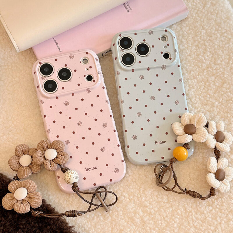 Vintage Polka Rose Floral Strap Soft iPhone Case-7