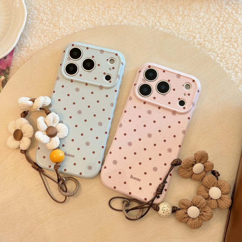Vintage Polka Rose Floral Strap Soft iPhone Case-9