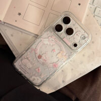 Clear Cute Pink Floral Cat Paradise Stand iPhone Case - Image 5