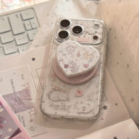 Clear Cute Pink Floral Cat Paradise Stand iPhone Case - Image 4