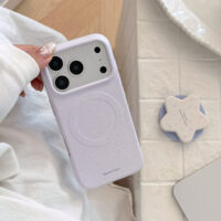 Dreamy Purple Doodle Stars Magnetic Stand iPhone Case - Image 4