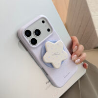 Dreamy Purple Doodle Stars Magnetic Stand iPhone Case - Image 2