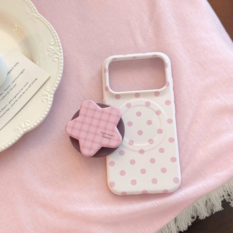 Sweet Polka Dot Plaid Star Stand iPhone Case-3