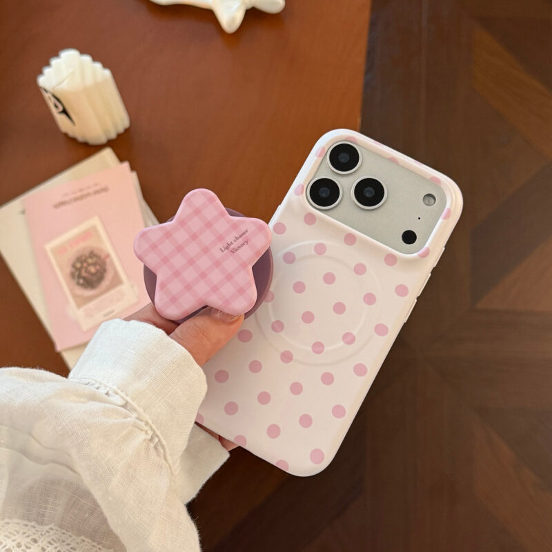 Sweet Polka Dot Plaid Star Stand iPhone Case-5