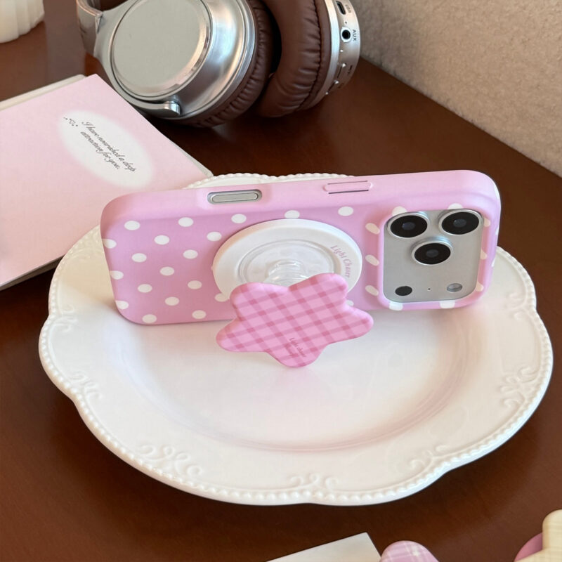 Sweet Polka Dot Plaid Star Stand iPhone Case-6