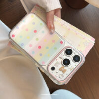 Cute Pastel Polka Dot Bear Cat Clear iPhone Case - Image 2