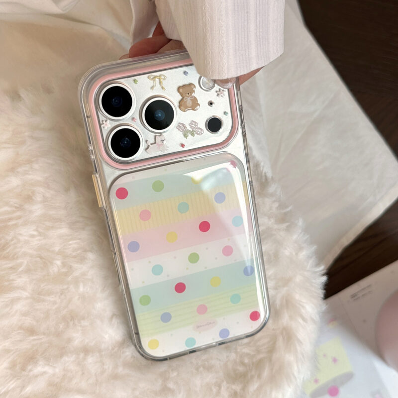 Cute Pastel Polka Dot Bear Cat Clear iPhone Case-10