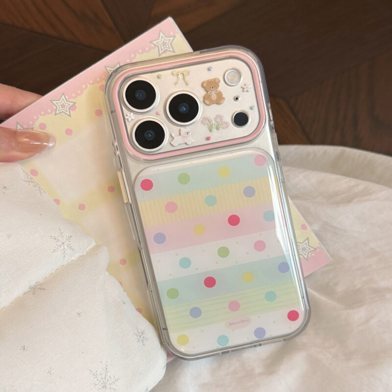 Cute Pastel Polka Dot Bear Cat Clear iPhone Case-2