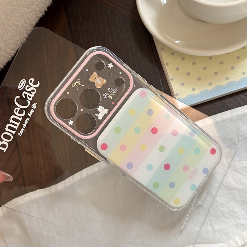 Cute Pastel Polka Dot Bear Cat Clear iPhone Case-6
