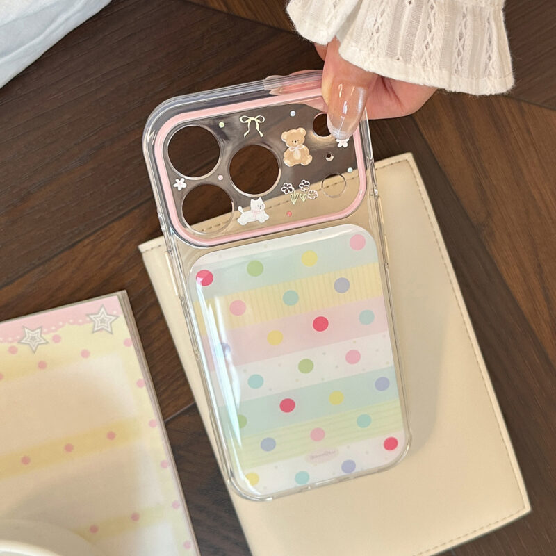 Cute Pastel Polka Dot Bear Cat Clear iPhone Case-8