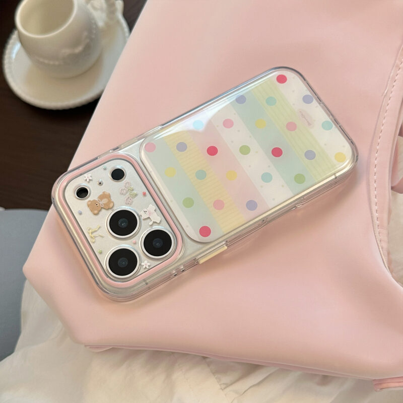 Cute Pastel Polka Dot Bear Cat Clear iPhone Case-9